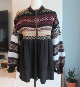 NEW Anthro Free People Tunic Sz S Black Fair Isle Cabin Fever Thermal Sweater - Picture 1 of 11