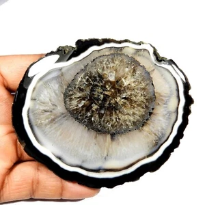 Natural Black Slice Geode Agate Druzy Cabochon Gemstone Loose 472 Cts #9948 - Picture 1 of 7