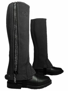 Horse Riding Half Chaps Gaiters Zip Up Equestrian Schooling Training With Gloves - Picture 1 of 13