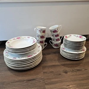 Vintage Tea Set Floral Gold Gilted Dishes Made In China 37 Piece See Desc. - Picture 1 of 13