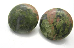 Ohrringe Ohrclips Edelsteine Natur Epidote Epidot Cabochon grün Silber 25mm rund - Bild 1 von 1