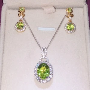 Lot Peridot Zircon Pendant 3.75ct & Earrings 1.90ct Platinum Vermeil YG .925 - Picture 1 of 24