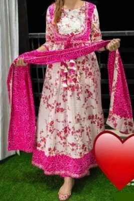 XL 42 Readymade cosido bollywood Anarkali Kameez Dupatta Pantalón Traje Vestido Rosa Foto 1 de 4