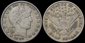 1907 Barber Half Dollar, Very Fine+ Condition, Silver, Free Shipping C5316 - Picture 1 of 3