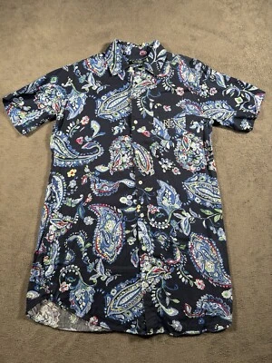 LAUREN RALPH LAUREN Womens Small Sleepshirt Blue Paisley Night Gown Viscose Logo - Image 1 of 4