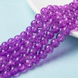 50 Crackle Glass Beads 8mm Purple Veined Bulk Jewelry Supplies Mix Unique - Picture 1 of 1
