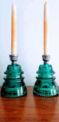 Glass Insulator Candle Holders.  Candlestick Holders. Steampunk Decor. - Image 1 of 3