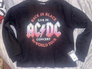 AC:DC Back in Black Girls' XXL 16/18( Woman s/m) Cropped Blk Sweatshirt Glitter! - Picture 1 of 10
