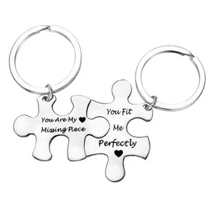 Matching Couple Puzzle Piece Keychain Set for Husband Wife Boyfriend Girlfriend - Picture 1 of 7