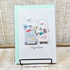 Hallmark Signature Wedding Greeting Card 3D Suitcases Pink Green Sealed - Picture 1 of 8