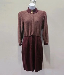 BEAUTIFUL St John evening Knit Burgundy Maroon Gold Buttons Marie Gray Dress 4 - Picture 1 of 15