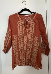 Blusa Johnny Was Talla Pequeña Bordada Lino Óxido Nueva - Imagen 1 de 5