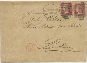 GB 1872 Pre-U.P.U. Foreign Postage Rate 2d VF wrapper BERLIN 387 / HUDDERSFIELD - Picture 1 of 1