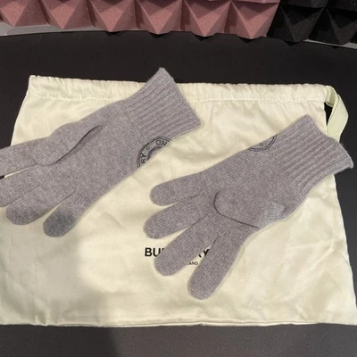 Guantes BURBERRY Logo Gráfico Mezcla Cachemira Gris Talla M/L Foto 1 de 4