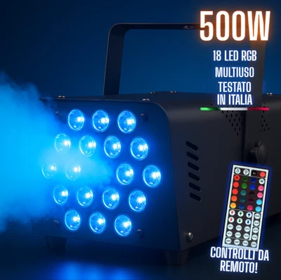 Macchina del Fumo GVT Portatile 500W 18 LED RGB Telecomando Discoteca o Festa - Immagine 1 di 4