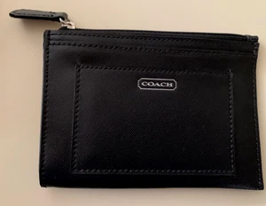 NEW COACH Mini Skinny ID Coin Case with Attached Key Ring Black Silver Lined - Picture 1 of 7
