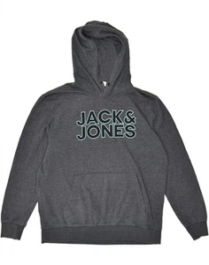 JACK & JONES Mens Graphic Hoodie Jumper 2XL Grey Pinstripe Cotton BA41 - Picture 1 of 3