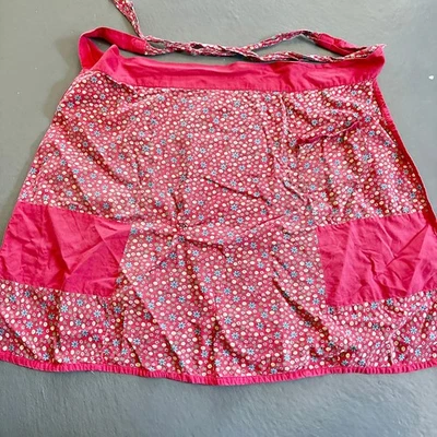 Vintage Handmade Red Floral Half Apron Tie Waist - Image 1 of 4