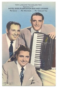 Tony Lane & AIRLINE TRIO Accordian - Hotel Dixie NYC ca1940s LINEN AD Postcard - Picture 1 of 2