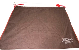 Coach Drawstring Dust Bag Brown Red Stitching White logo 18 x 14" - Picture 1 of 7
