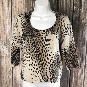 August Silk Knits Classy Blouse ~ Sz S ~ 3/4 Sleeve ~ Brown & Beige ~ Stretch - Picture 1 of 3
