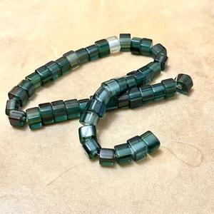 Teal Striped Beads, Furnace Cane Glass Tube Strand - 15.5 in & 40 - 55 Pieces - Picture 1 of 7