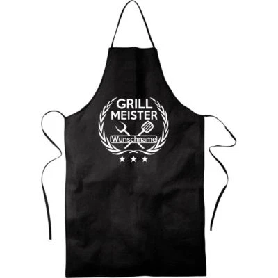NO NAME Grillschürze Grillmeister mit Wunschname Fun Kochschürze 65 x 100 cm schwarz