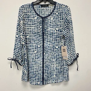 Ivanka Trump Blouse Women M Kinny Split Neck Zip Up Tie Long Sleeve Office Work - Picture 1 of 12