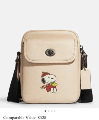 Coach X Peanuts Heritage Crossbody With Snoopy Motif Ivory Pebble Leather Bag - Image 1 of 4