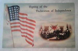 Vintage Signing the Declaration of Independence Linen Postcard-Unused - Bild 1 von 2