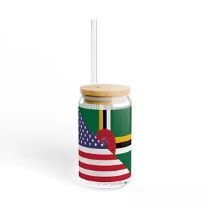Dominikanische amerikanische Flagge Dominica USA halber Sipper Glas, 16oz - Bild 1 von 5