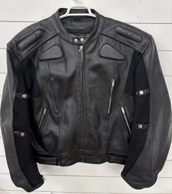 Xelement Black Cafe Racer Leather Motorcycle Bike Jacket Removable Liner Men 3XL - Image 1 of 4