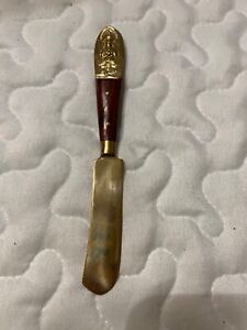 Brass and Teak Wood Butter Knife  From Siam 5 7/8” long