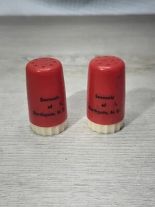 Vintage MCM Red Plastic Advertising Salt & Pepper Shakers Northgate, N. D - Picture 1 of 8