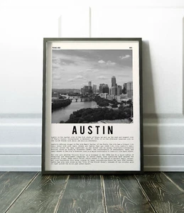 Austin, Texas Print, Austin Poster, Austin Wall Art, black and white Wall decor - Picture 1 of 7