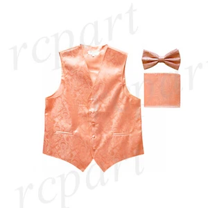Nuevo Chaleco Esmoquin Cachemira Para Hombre Chaleco_Bowtie & Hankie Melocotón Boda Formal - Imagen 1 de 5