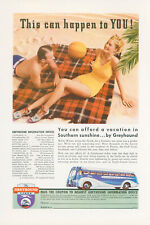 1939 Greyhound Bus Lines Vintage Travel South Ad Beach Sun Bathing Beauty Girl