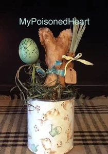 Spring Primitive Grungy Easter Bunny In Bunny Tin Can OOAK - Picture 1 of 4