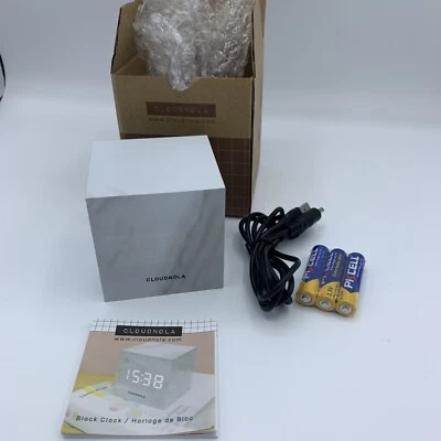 Cloudnola Block Clock 3-in-1 LED Alarm Clock Calendar Temperature 12/24H White  - Image 1 of 4