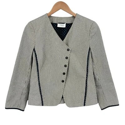 Chaqueta Blazer Akris Punto Mujer 6 Blanco Negro Rayas Seersucker Frente a Presión Foto 1 de 4