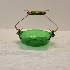 Vintage Paden City Green Emerald Glo Glass Bowl With Green Bakelite Handle Star  - Picture 1 of 9