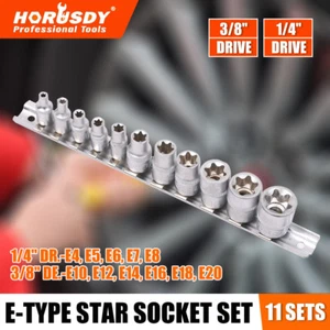 11 pc Torx Star Bit External Female E Socket Set Automotive Shop Tools with Rail - Picture 1 of 10