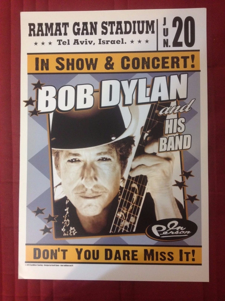 BOB DYLAN - Live In Tel Aviv June 2011 Official poster NEW - Image 1 of 1