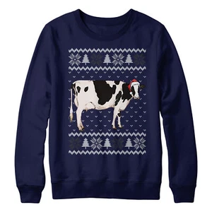 Christmas Cow Sweatshirt Farm Animal Jumper Day Kids - Picture 1 of 13
