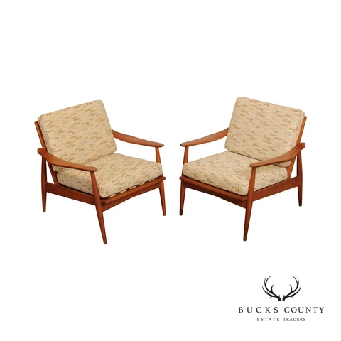 Mid Century Danish Modern pair Teak Lounge Chairs Cover