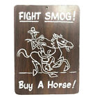 Panneau western vintage cow-boy cheval humour en bois années 60 publicité kitsch plaque murale américaine