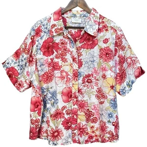 Liz Claiborne Womens Floral Shirt Size 3XP (measured) Pink Short Sleeve Collared - Picture 1 of 9