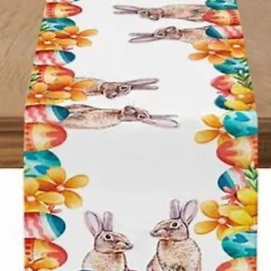 Easter Table Runner, Easter Decor Colorful Easter Bunny Placemat NEW - Picture 1 of 10