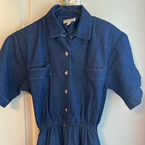 Vintage Jos A Bank Shirt Kleid blau 1980er Jahre Größe 4 Schulterpolster Denim USA - Bild 1 von 13