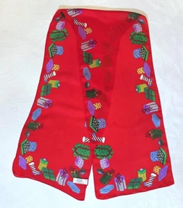 Elaine Gold Collection XIIX Red Silk Christmas Scarf Holiday Presents Colorful - Picture 1 of 2